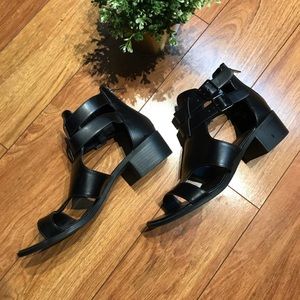 Black Faux Leather Sandals